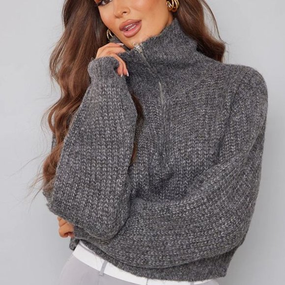 PrettyLittleThing Sweaters - Grey zip up grey sweater